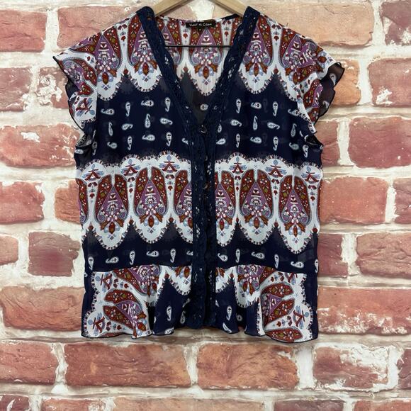 Violet & Claire Top Women's Small Multicolor Boho Floral Abstract Sheer Shirt - Picture 5 of 7